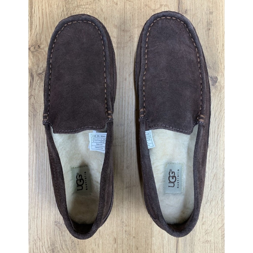 UGG Men’s 8 Alder Suede Slip On Loafers Sheepskin Lining Black Slippers 1003419 - Picture 13 of 16